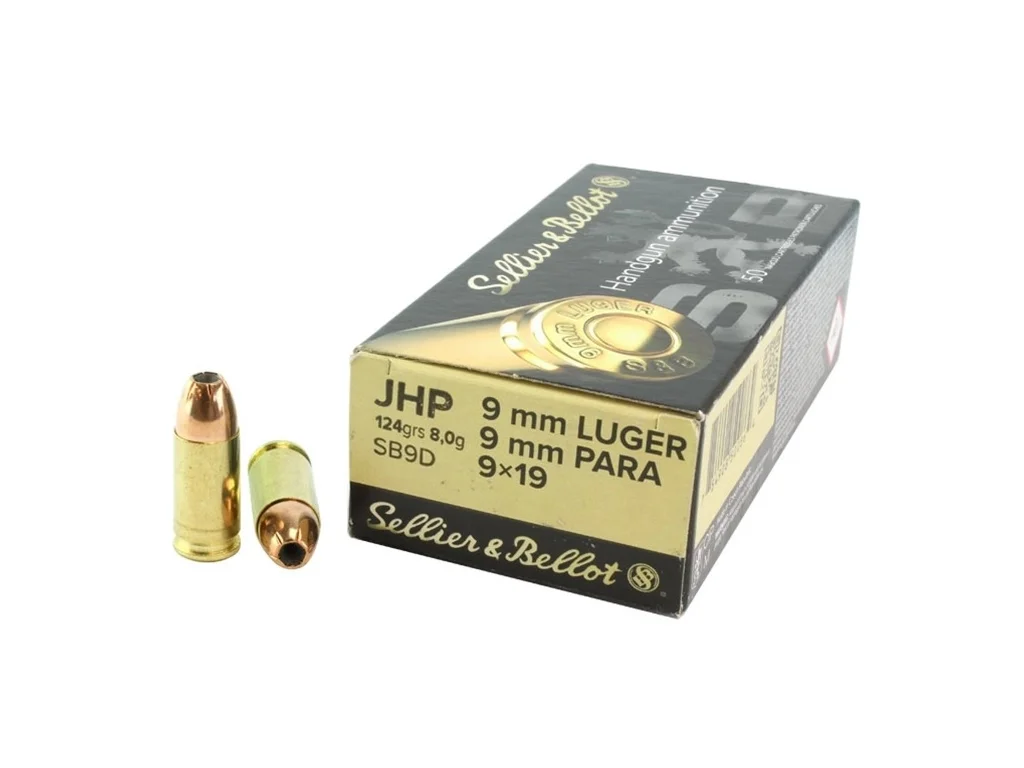 Náboje kulové S&B 9 mm Luger se střelou JHP 124 grs, kat. S2